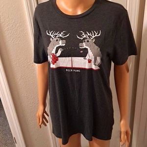 NWT Old Navy Deer Beer Pong Short Sleeved T-shirt Dark Grey Christmas